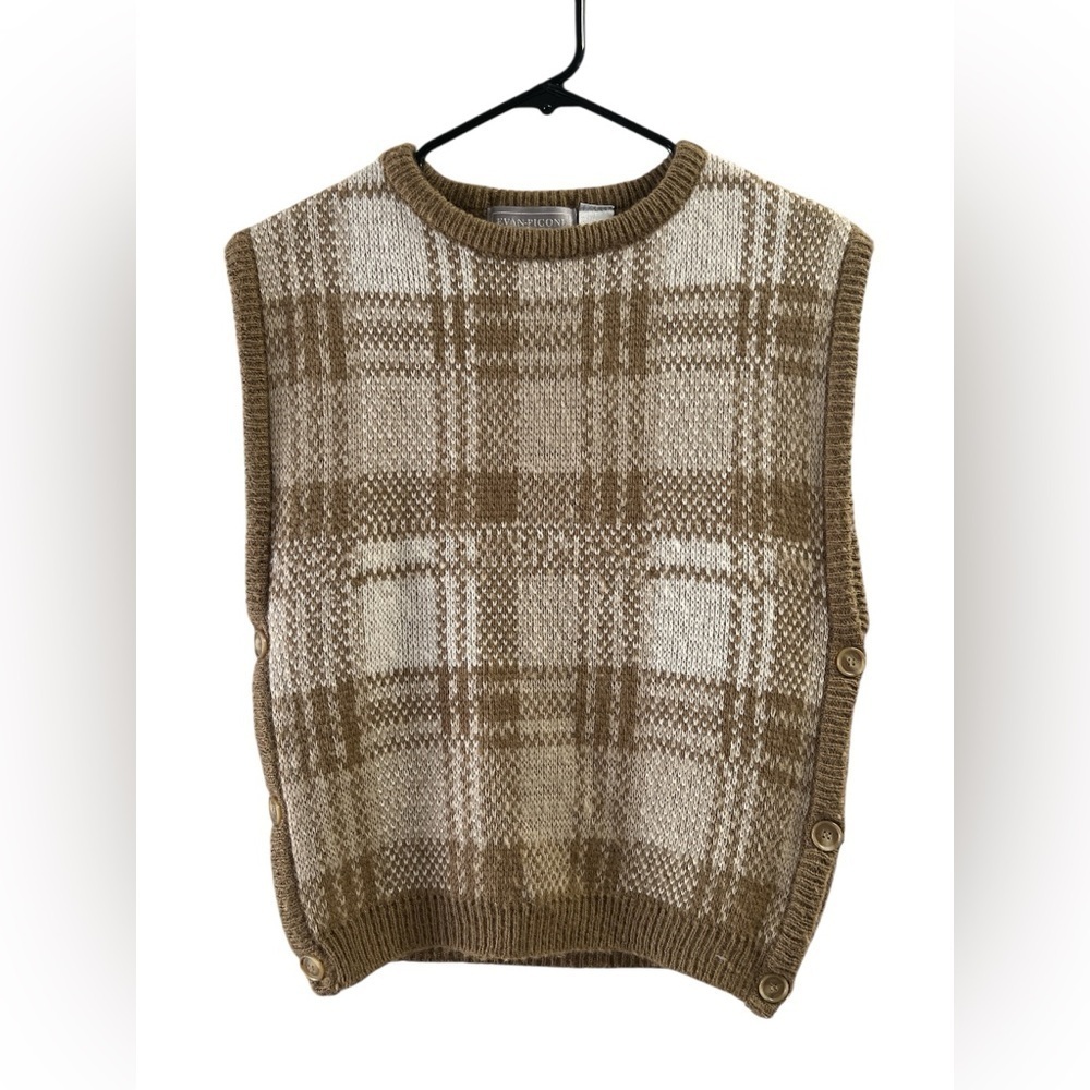 Vintage plaid Evan Picone brown and white sweater knit vest - Picture 1 of 4